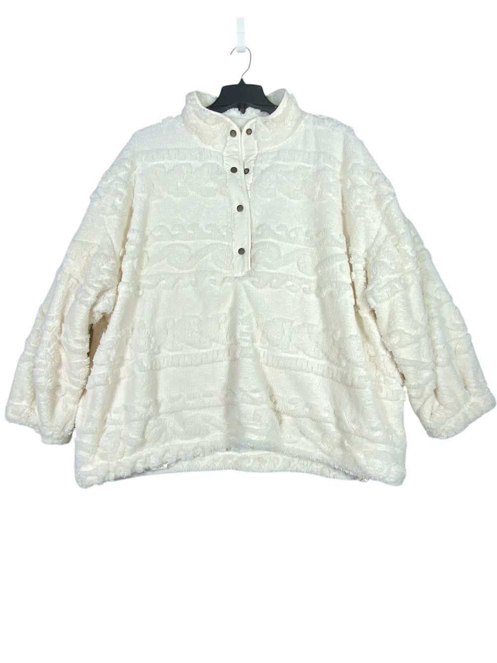 C&C California Faux Fur Sweatshirt Women 3X Ivory 1/2 Snap Plush Oversize NWT